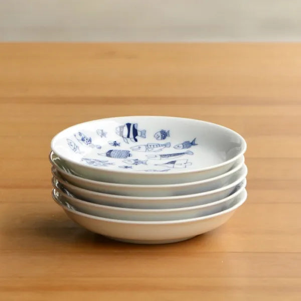 Hasami Yaki(ware) Small Plate Set of 7pcs - Marine Life -, Japanese Hasami ware plate