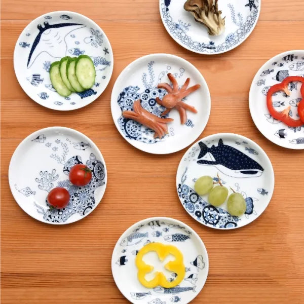 Hasami Yaki(ware) Small Plate Set of 7pcs - Marine Life -, Japanese Hasami ware plate