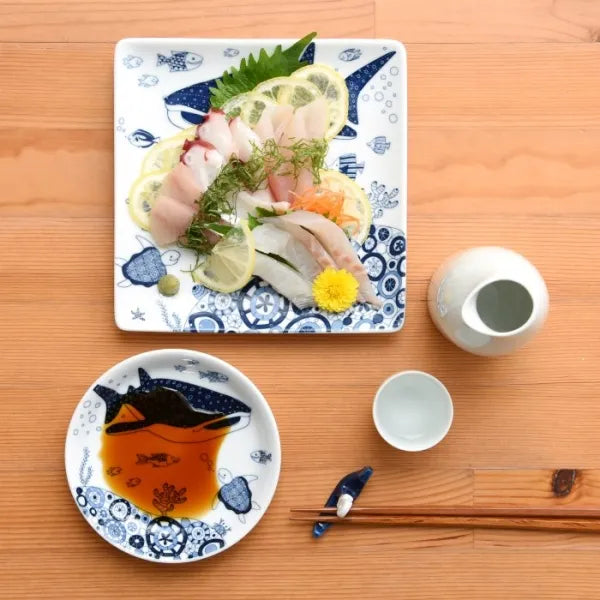 Hasami Yaki(ware) Small Plate Set of 7pcs - Marine Life -, Japanese Hasami ware plate