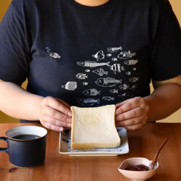 Hasami Yaki(ware) Square Plate Set of 4pcs - Marine Life -, Japanese Hasami ware plate