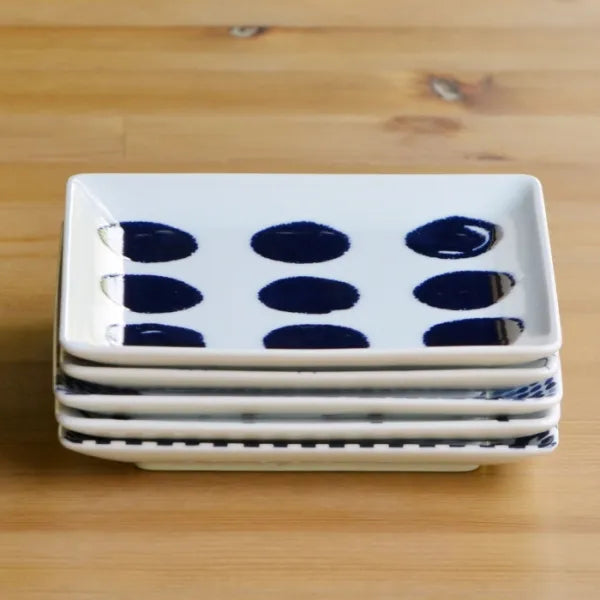 Hasami Yaki(ware) Square Plate Set of 7pcs - Various Patterns -, Japanese Hasami ware plate