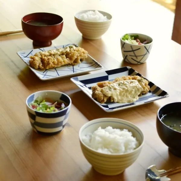 Hasami Yaki(ware) Square Plate Set of 7pcs - Various Patterns -, Japanese Hasami ware plate