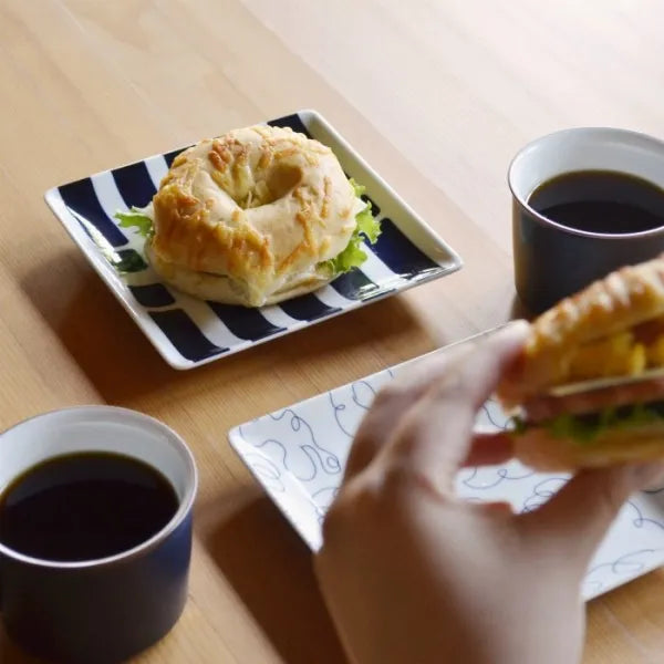 Hasami Yaki(ware) Square Plate Set of 7pcs - Various Patterns -, Japanese Hasami ware plate