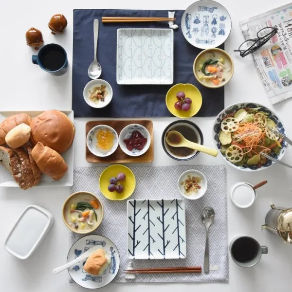 Hasami Yaki(ware) Square Plate Set of 7pcs - Various Patterns -, Japanese Hasami ware plate