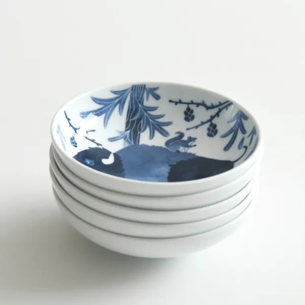 Hasami Yaki(ware) Square Small Bowl Set of 5pcs - Animal -, Japanese Hasami ware bowl