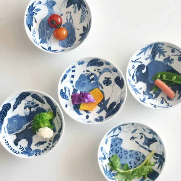Hasami Yaki(ware) Square Small Bowl Set of 5pcs - Animal -, Japanese Hasami ware bowl