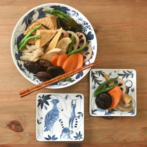 Hasami Yaki(ware) Square Small Plate Set of 5pcs - Animal -, Japanese Hasami ware plate