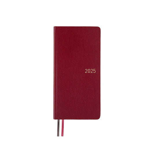 Hobonichi Techo 2025 Leather: Pomegranate Weeks Hardcover Book / Weekly Horizontal / January start / Monday start - English Edition