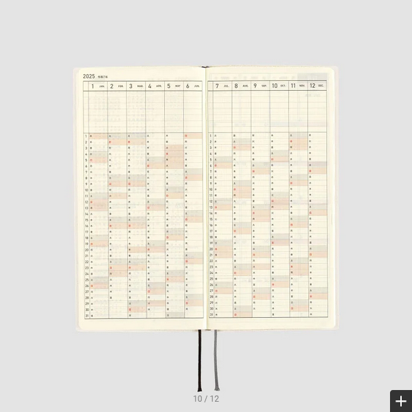 Hobonichi Techo 2025 White Line: Ivory Weeks Softcover Book / Weekly Horizontal / January start / Monday start - English Edition
