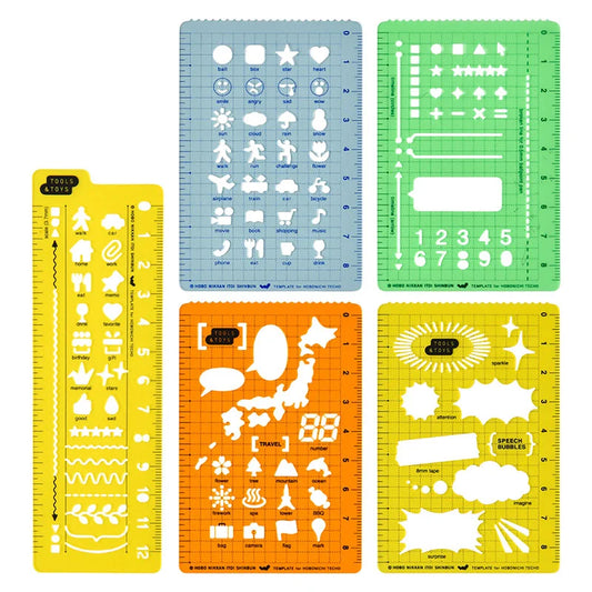 Hobonichi: Hobonichi Stencils Set, Set of 5 Pieces, Hobonichi Accessories
