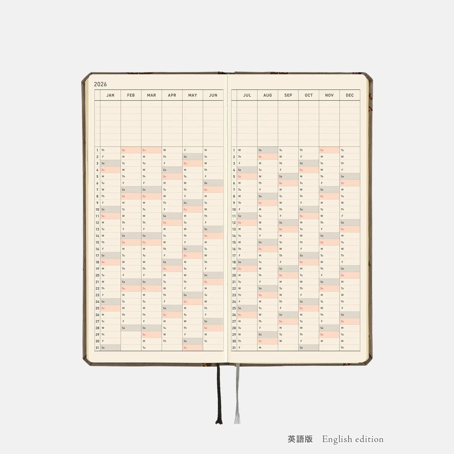 Weeks MEGA, Hobonichi Techo 2026 Bow & Tie: Galloping Horses Weeks Mega Hardcover Book / Weekly Horizontal / Jan start / Mon start - English Edition