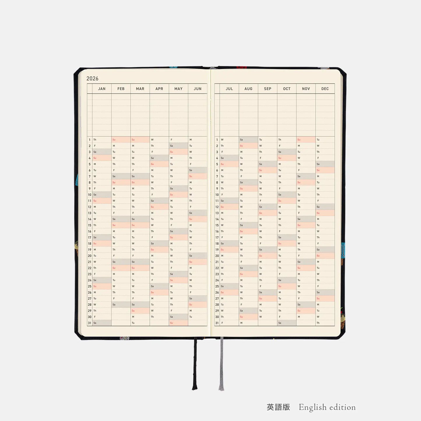 PRE-ORDER Hobonichi Techo 2026 Bow & Tie: Happy Ice Cream Weeks Hardcover Book / Weekly Horizontal / Jan start / Mon start - English Edition