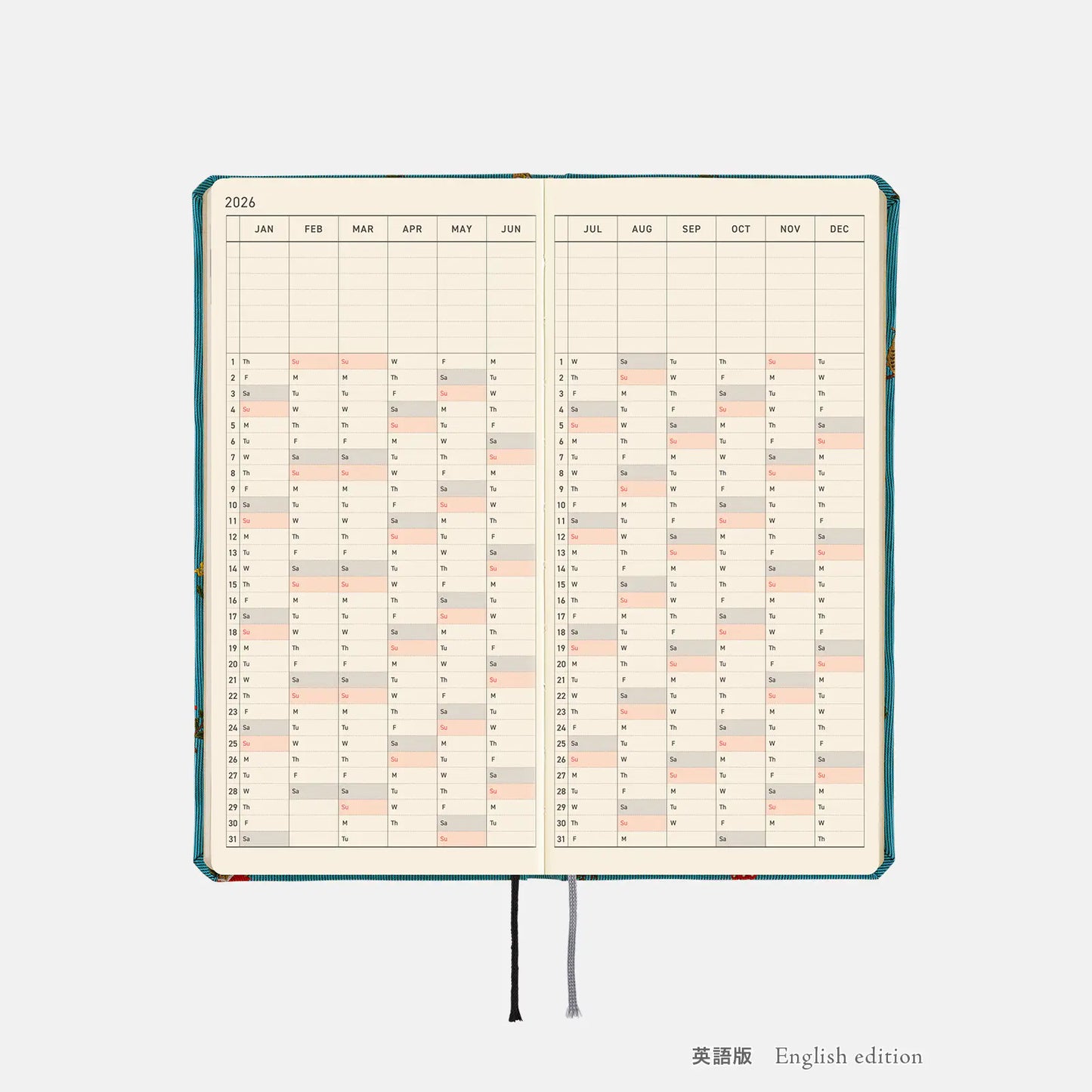 Weeks MEGA, Hobonichi Techo 2026 Bow & Tie: In the Forest Weeks Mega Hardcover Book / Weekly Horizontal / Jan start / Mon start - English Edition