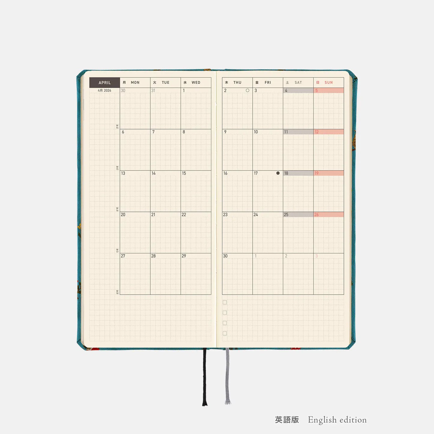 Weeks MEGA, Hobonichi Techo 2026 Bow & Tie: In the Forest Weeks Mega Hardcover Book / Weekly Horizontal / Jan start / Mon start - English Edition