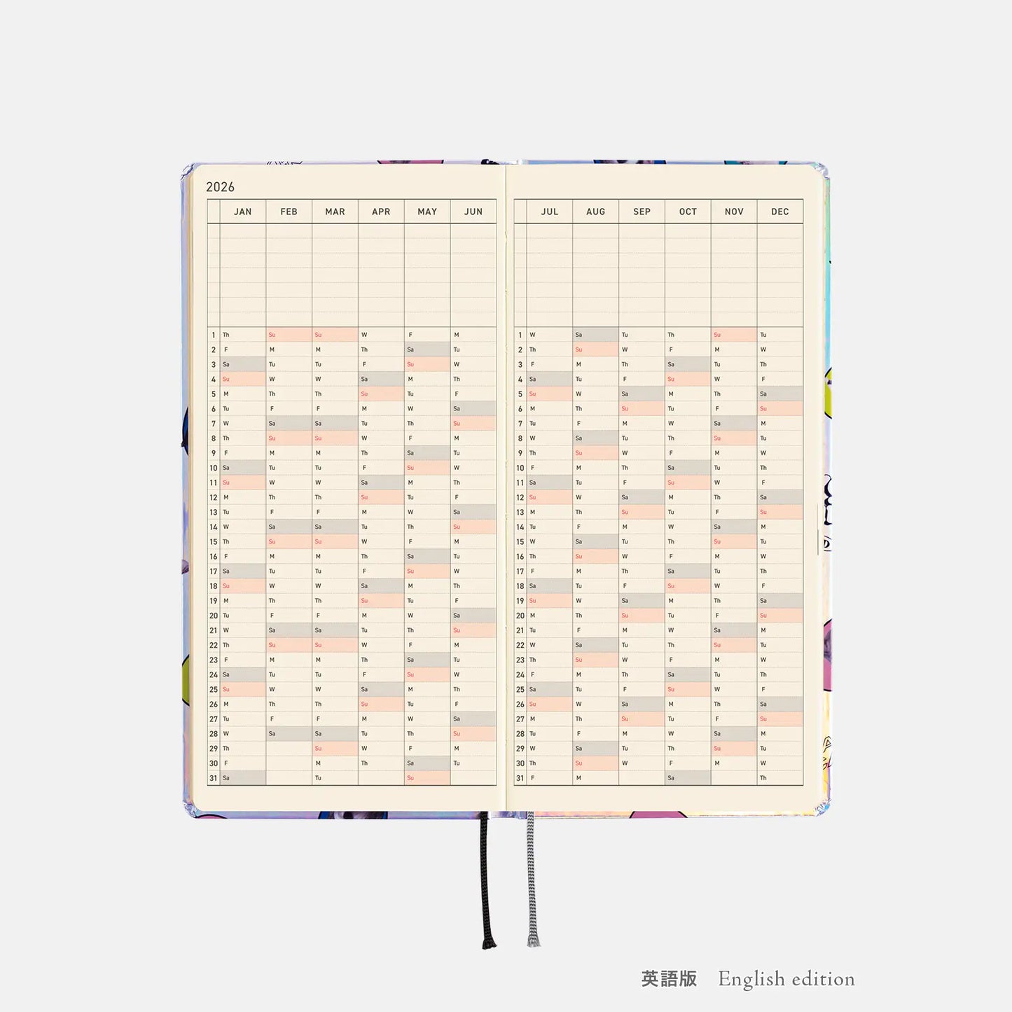 PRE-ORDER Hobonichi Techo 2026 Candy Stripper: Random Dog & Cat (Aurora) Weeks Hardcover Book / Weekly Horizontal / Jan start / Mon start - English Edition