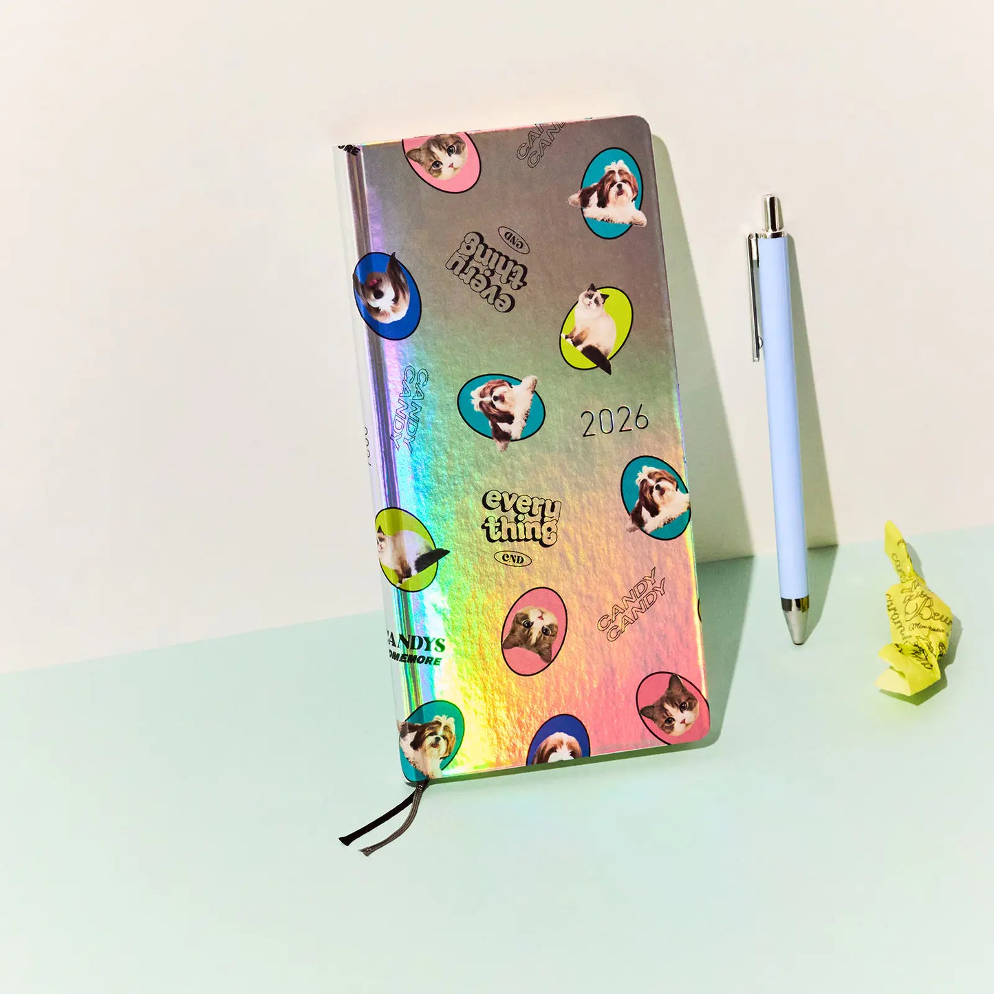 PRE-ORDER Hobonichi Techo 2026 Candy Stripper: Random Dog & Cat (Aurora) Weeks Hardcover Book / Weekly Horizontal / Jan start / Mon start - English Edition