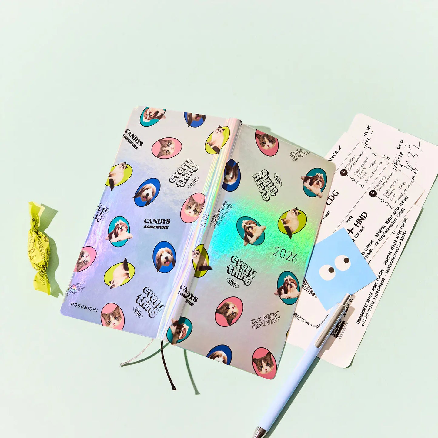 PRE-ORDER Hobonichi Techo 2026 Candy Stripper: Random Dog & Cat (Aurora) Weeks Hardcover Book / Weekly Horizontal / Jan start / Mon start - English Edition