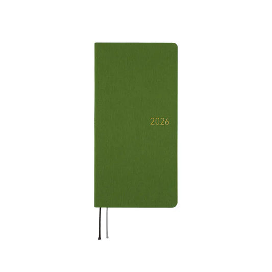 PRE-ORDER Weeks MEGA, Hobonichi Techo 2026 Colors: Antique Green Weeks Mega Hardcover Book / Weekly Horizontal / Jan start / Mon start - English Edition