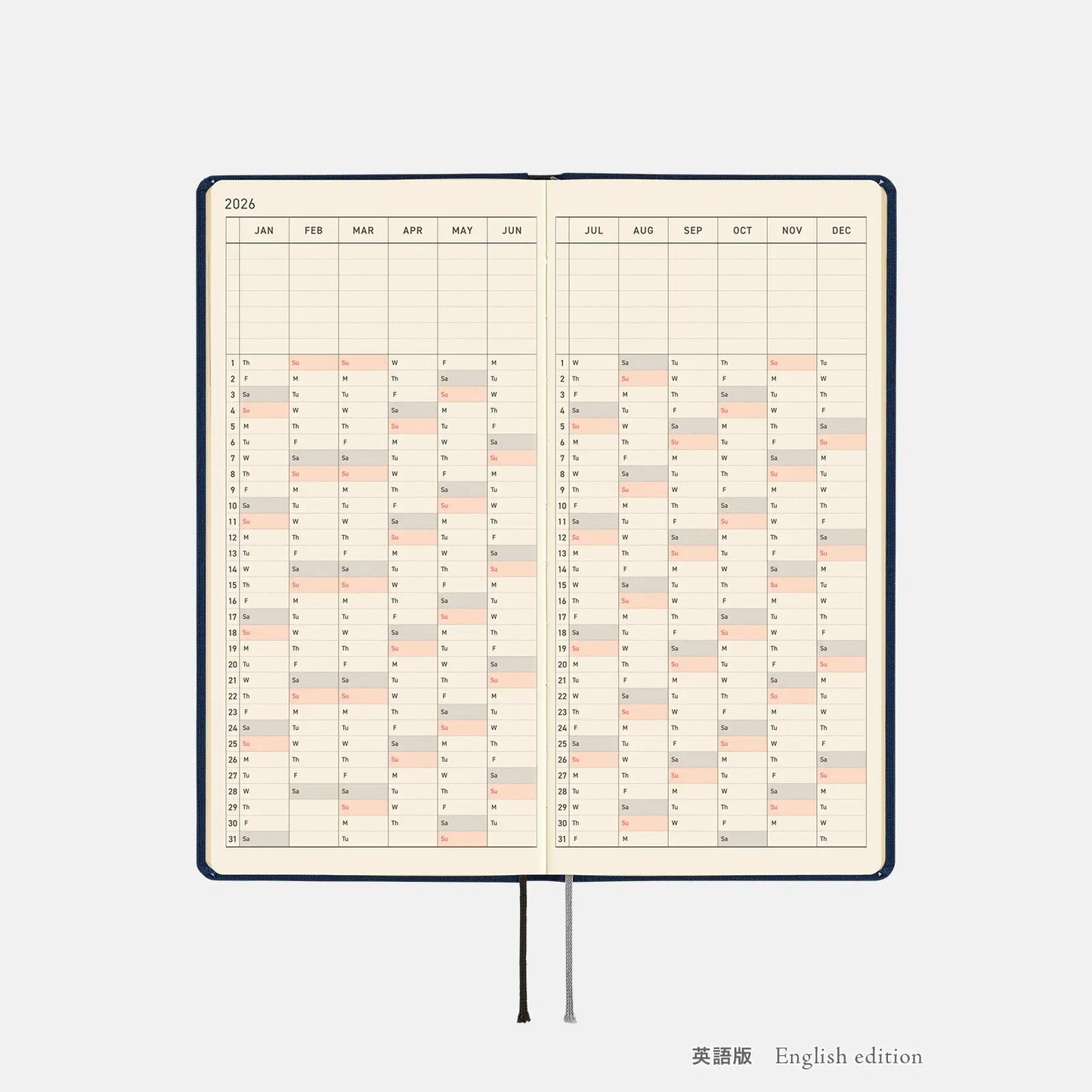 PRE-ORDER Weeks MEGA, Hobonichi Techo 2026 Colors: Cosmo Blue Weeks Mega Hardcover Book / Weekly Horizontal / Jan start / Mon start - English Edition