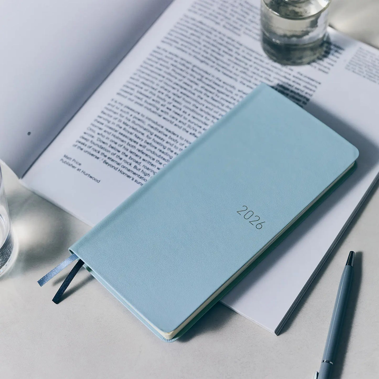 Hobonichi Techo 2026 Leather: Snow Blue Weeks Hardcover Book / Weekly Horizontal / Jan start / Mon start - English Edition