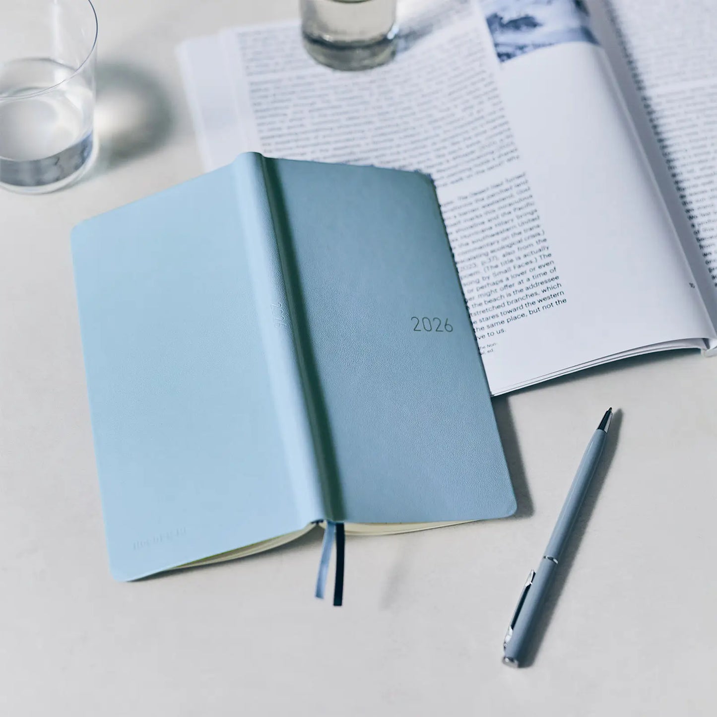 Hobonichi Techo 2026 Leather: Snow Blue Weeks Hardcover Book / Weekly Horizontal / Jan start / Mon start - English Edition