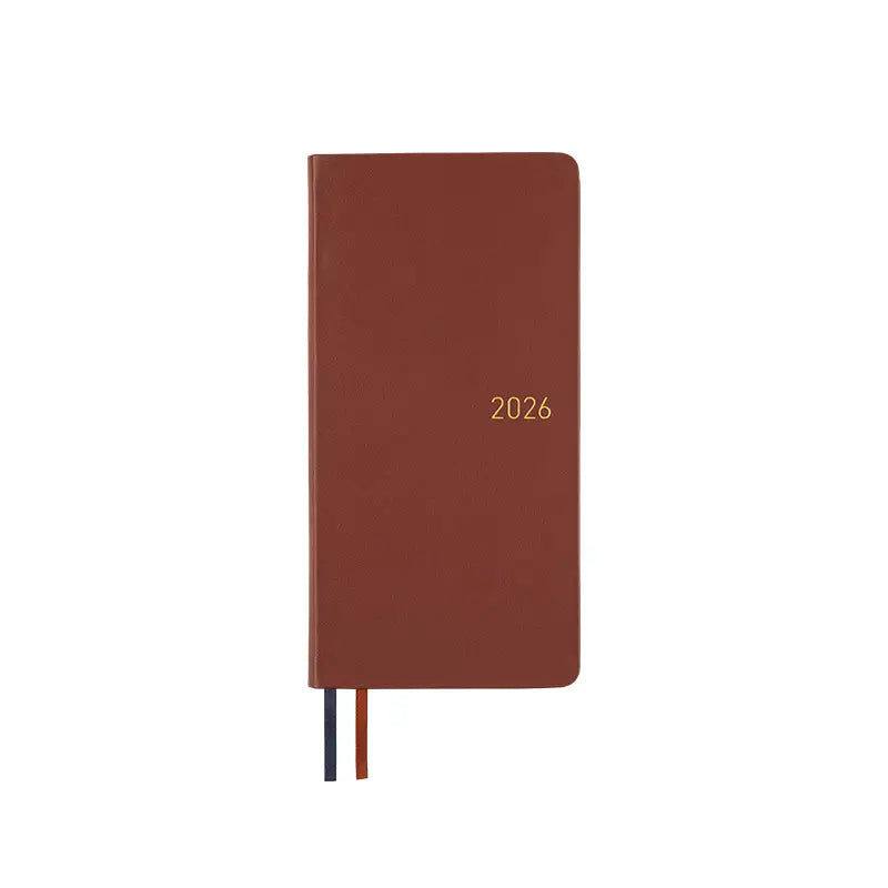 Hobonichi Techo 2026 Leather: Wine Brown Weeks Hardcover Book / Weekly Horizontal / Jan start / Mon start - English Edition