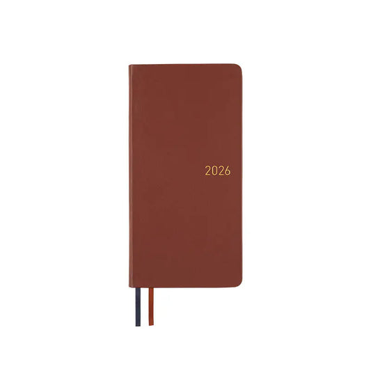PRE-ORDER Hobonichi Techo 2026 Leather: Wine Brown Weeks Hardcover Book / Weekly Horizontal / Jan start / Mon start - English Edition