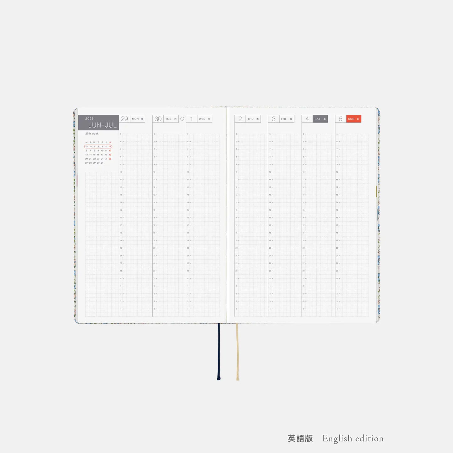 PRE-ORDER Hobonichi Techo 2026 Liberty Fabrics: Sasha Kiora HON / A5 Size / Daily / Jan start / Mon start - English Edition