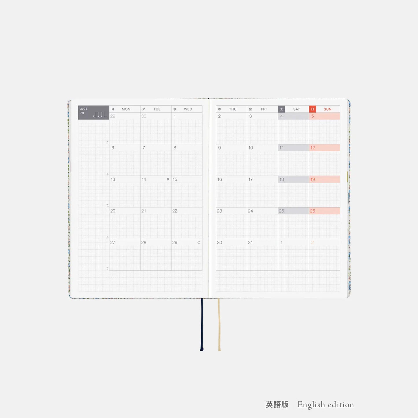 PRE-ORDER Hobonichi Techo 2026 Liberty Fabrics: Sasha Kiora HON / A5 Size / Daily / Jan start / Mon start - English Edition
