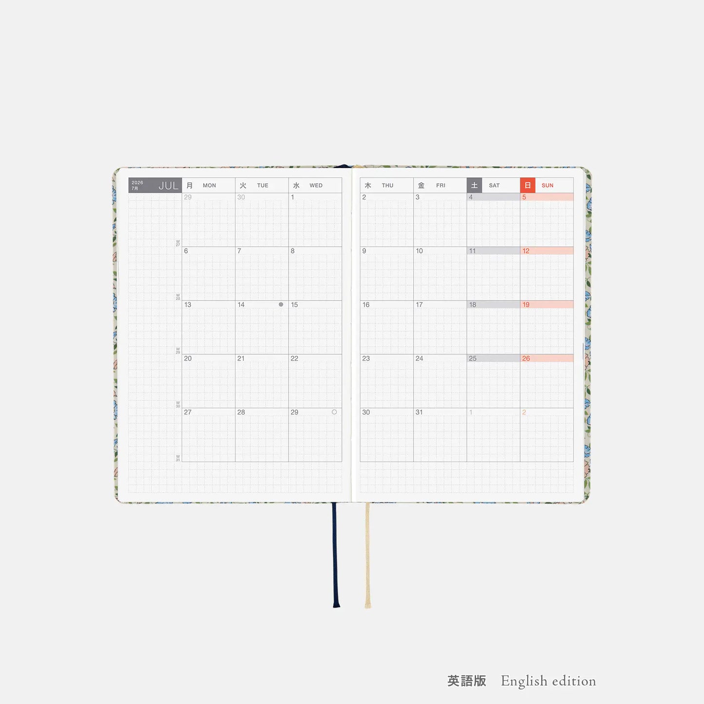 PRE-ORDER Hobonichi Techo 2026 Liberty Fabrics: Sasha Kiora HON  / A6 Size / Daily / Jan start / Mon start - English Edition