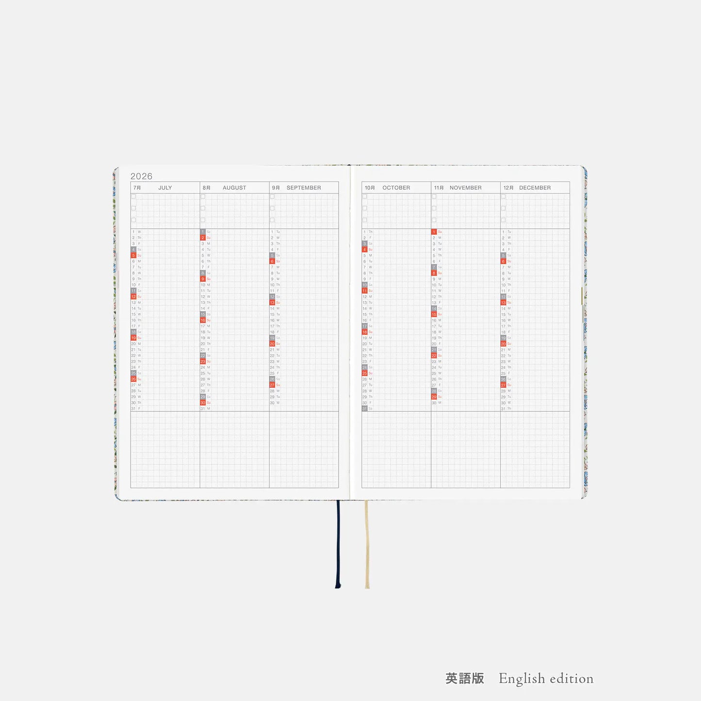 PRE-ORDER Hobonichi Techo 2026 Liberty Fabrics: Sasha Kiora HON / A5 Size / Daily / Jan start / Mon start - English Edition