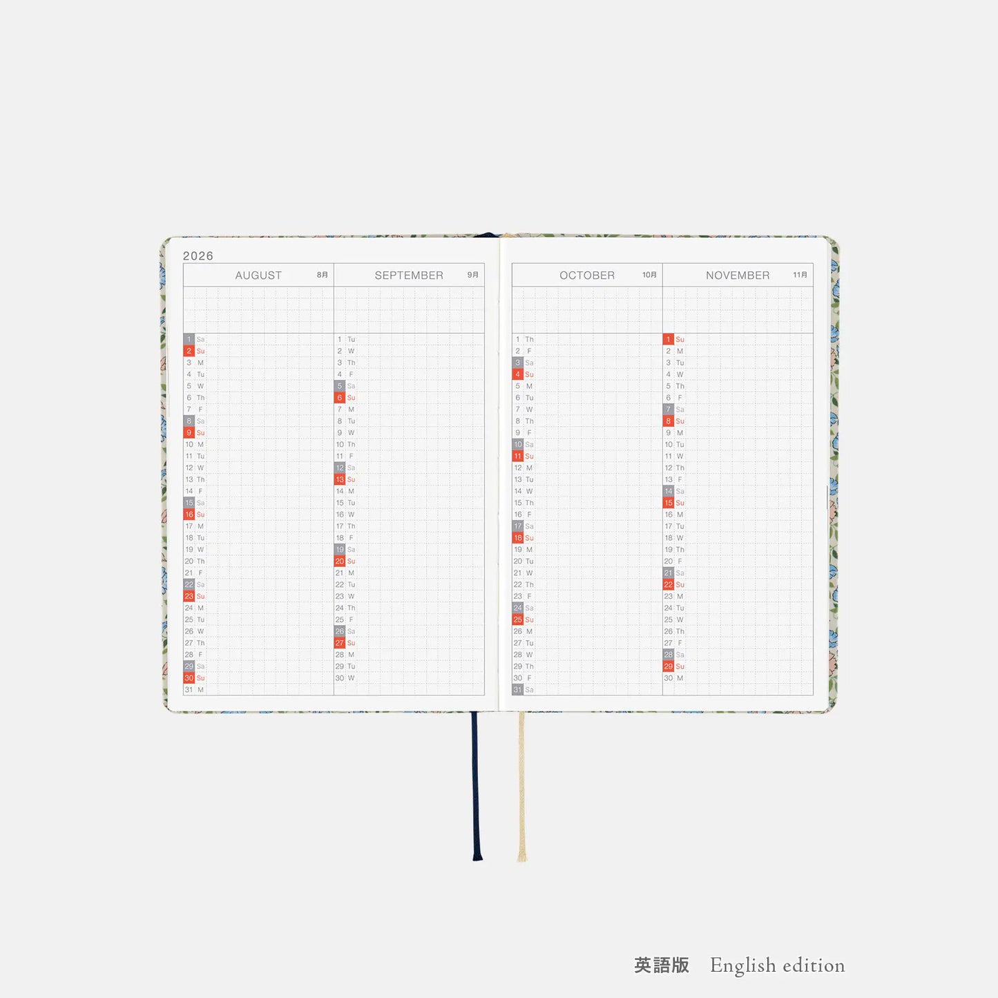 PRE-ORDER Hobonichi Techo 2026 Liberty Fabrics: Sasha Kiora HON  / A6 Size / Daily / Jan start / Mon start - English Edition