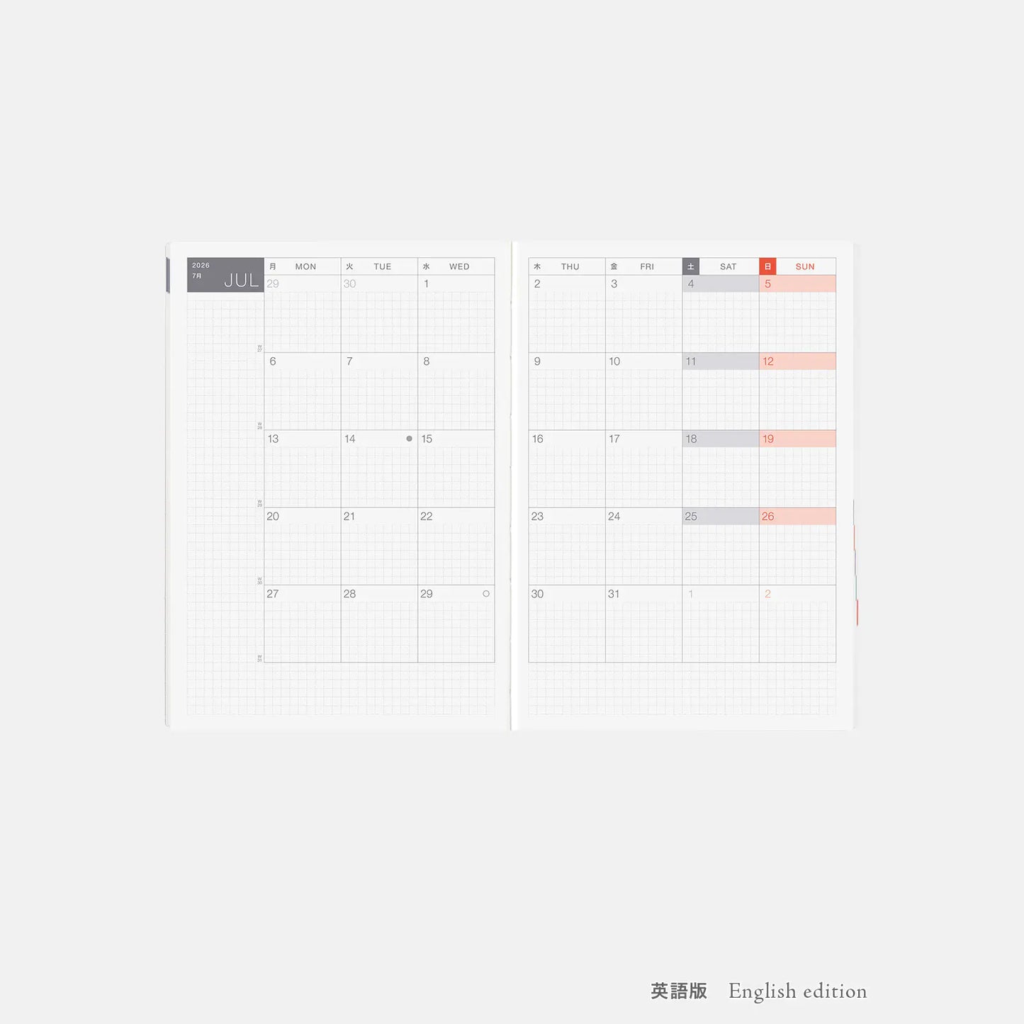 PRE-ORDER Hobonichi Techo 2026 Paper Series: Black Gingham HON / A5 Size / Daily / Jan start / Mon start - English Edition