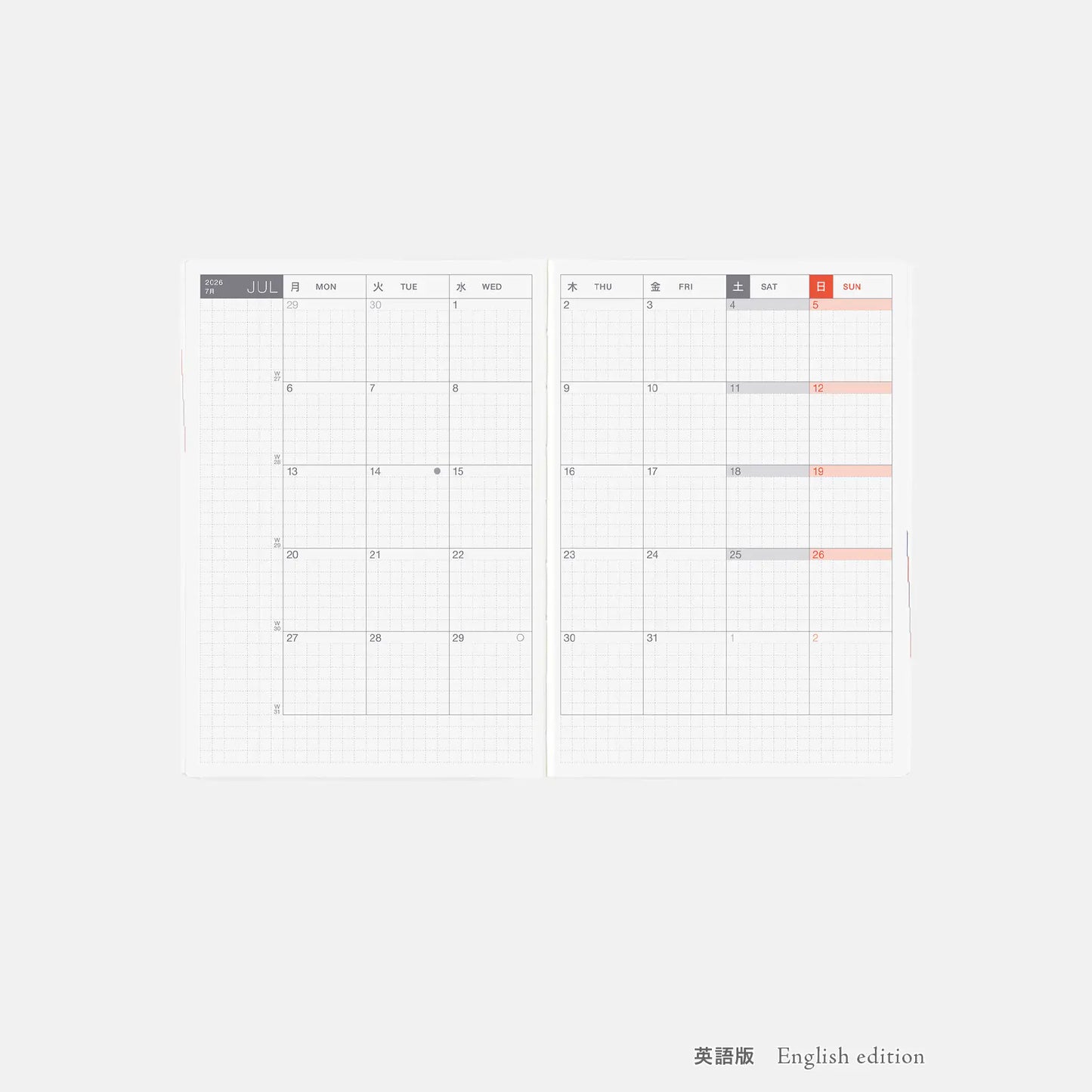 PRE-ORDER Hobonichi Techo 2026 Paper Series: Black Gingham HON  / A6 Size / Daily / Jan start / Mon start - English Edition