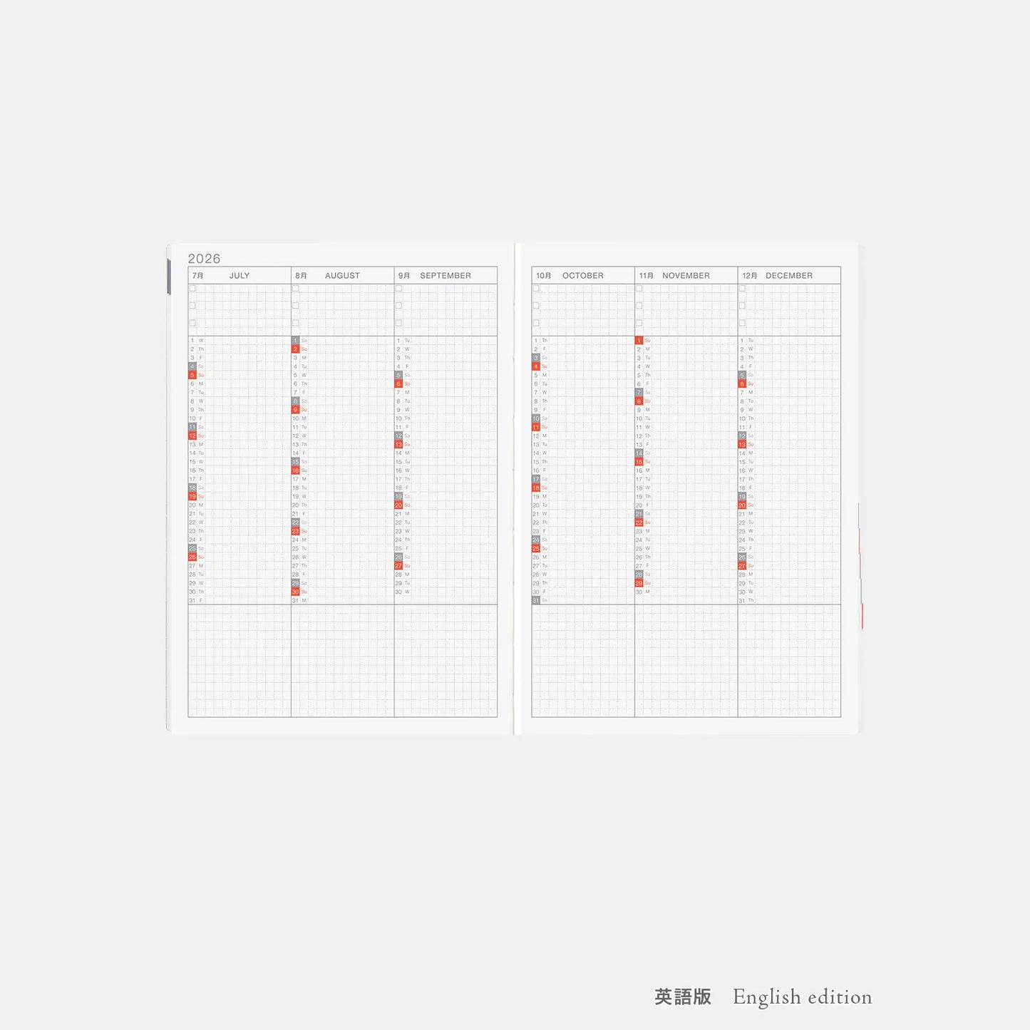 PRE-ORDER Hobonichi Techo 2026 Paper Series: Black Gingham HON / A5 Size / Daily / Jan start / Mon start - English Edition