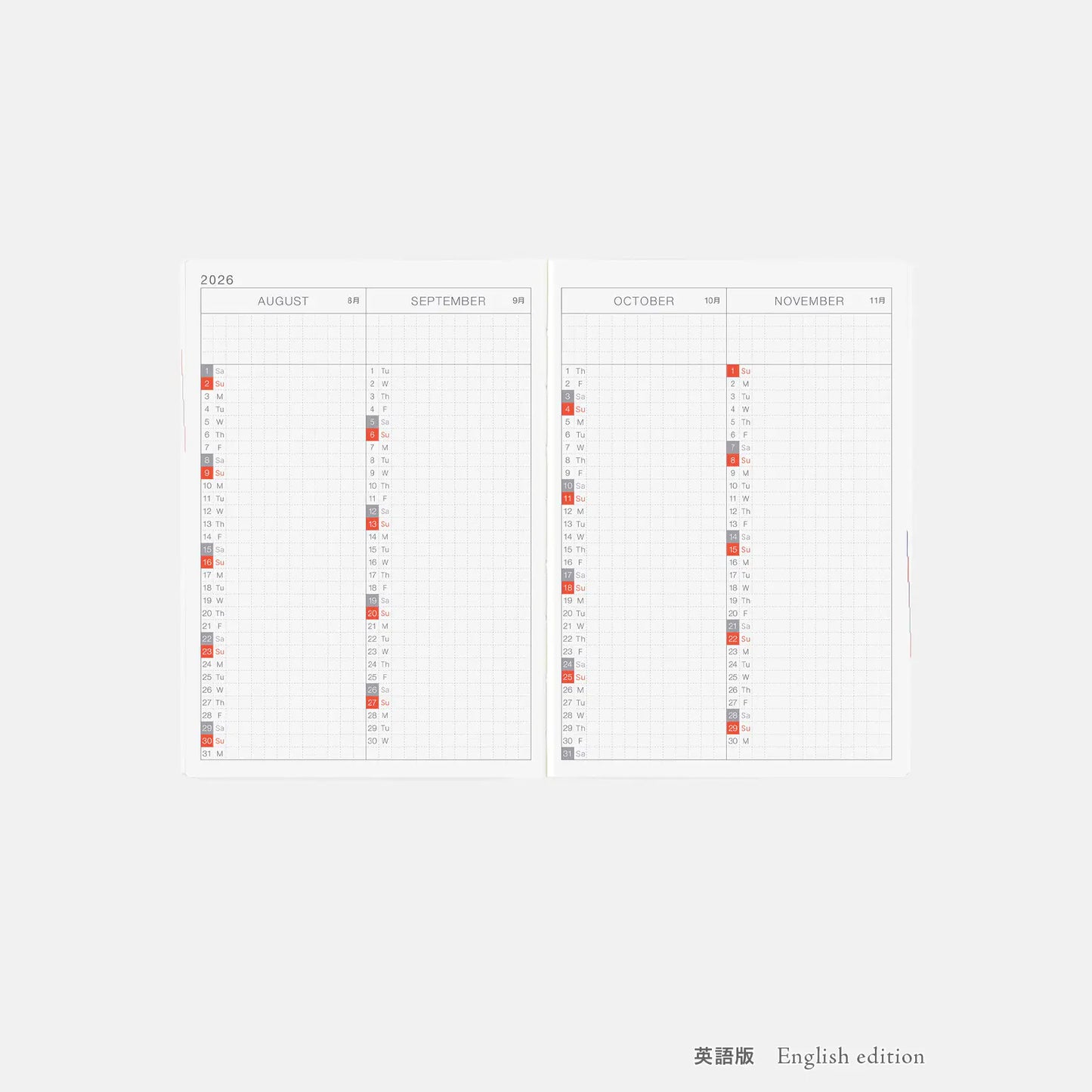 PRE-ORDER Hobonichi Techo 2026 Paper Series: Black Gingham HON  / A6 Size / Daily / Jan start / Mon start - English Edition