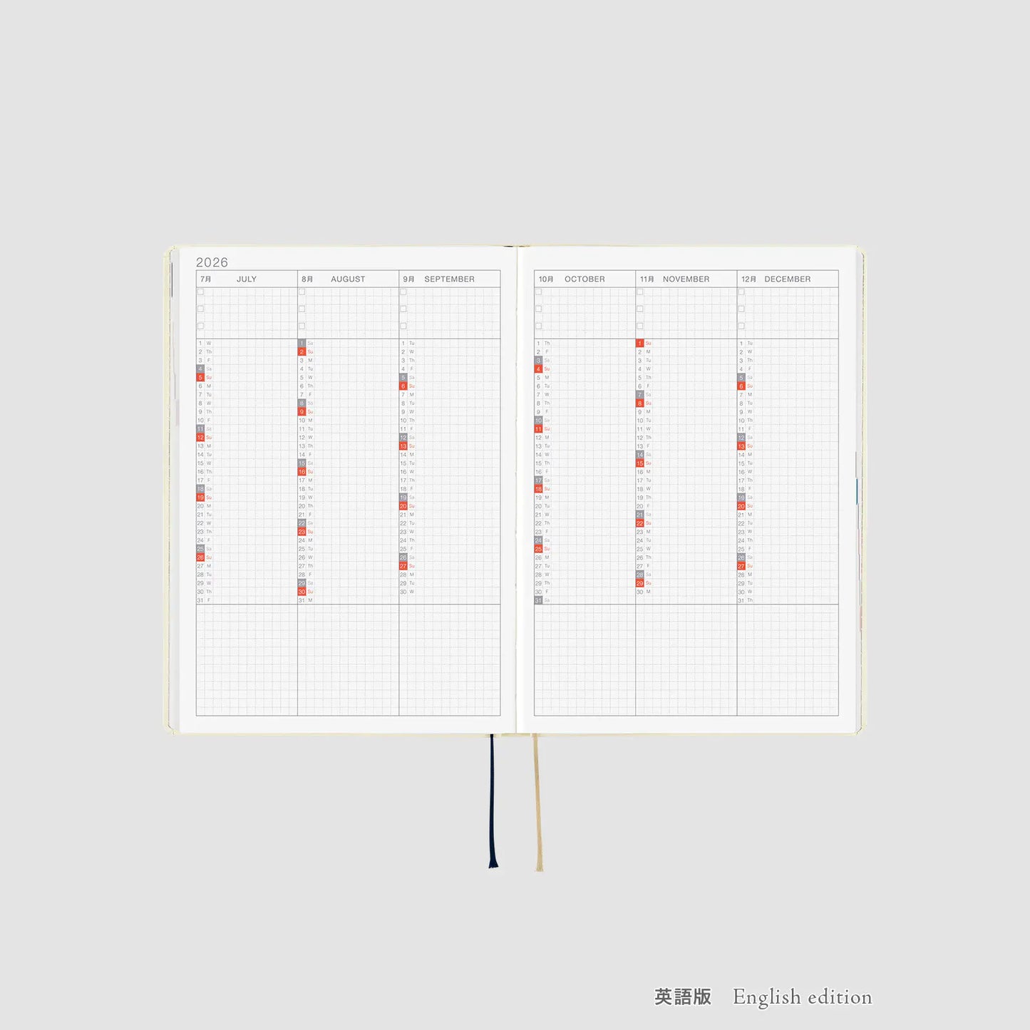 Hobonichi Techo 2026 Slash (Ivory) HON  / A5 Size / Daily / Jan start / Mon start - English Edition