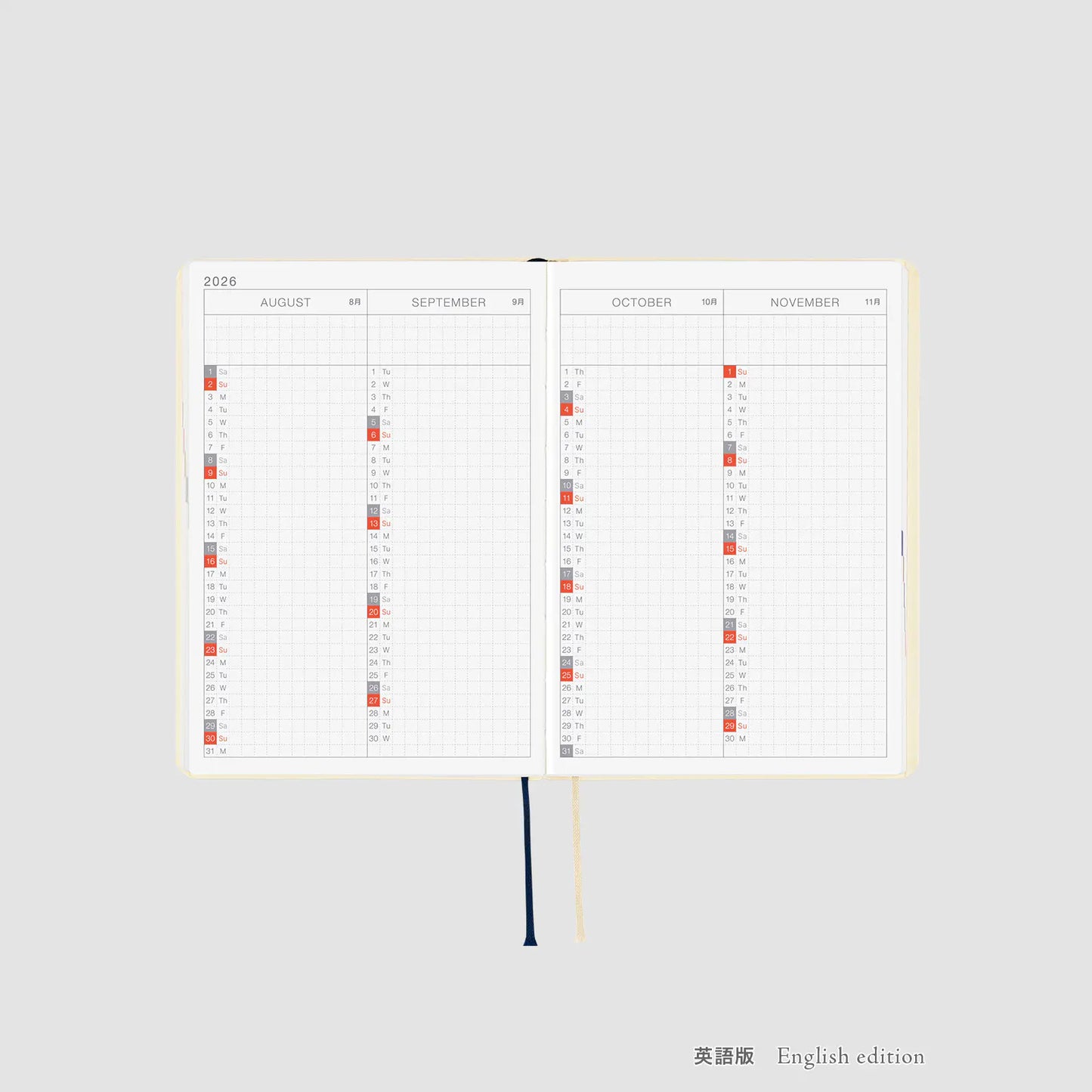 PRE-ORDER Hobonichi Techo 2026 Slash (Ivory) HON / A6 Size / Daily / Jan start / Mon start - English Edition