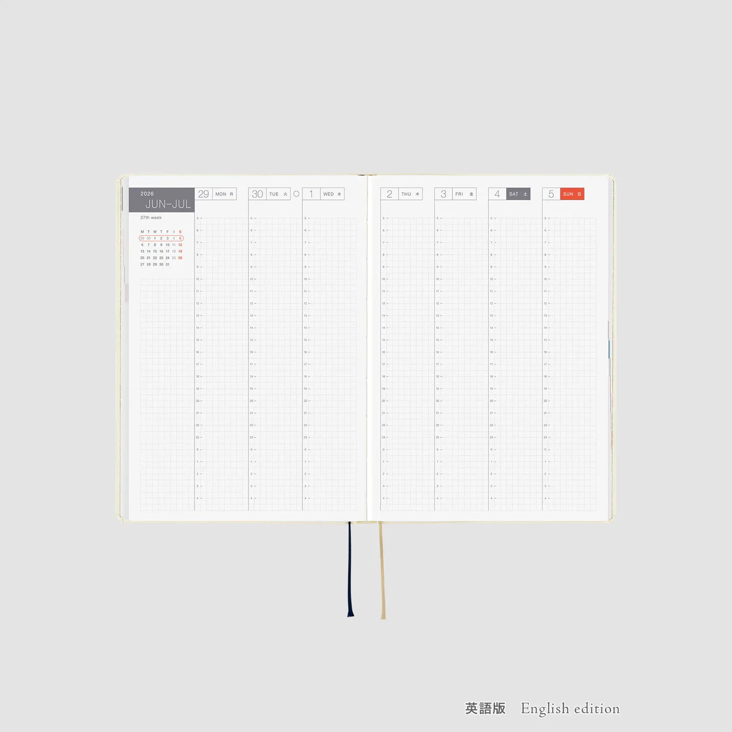 Hobonichi Techo 2026 Slash (Ivory) HON  / A5 Size / Daily / Jan start / Mon start - English Edition