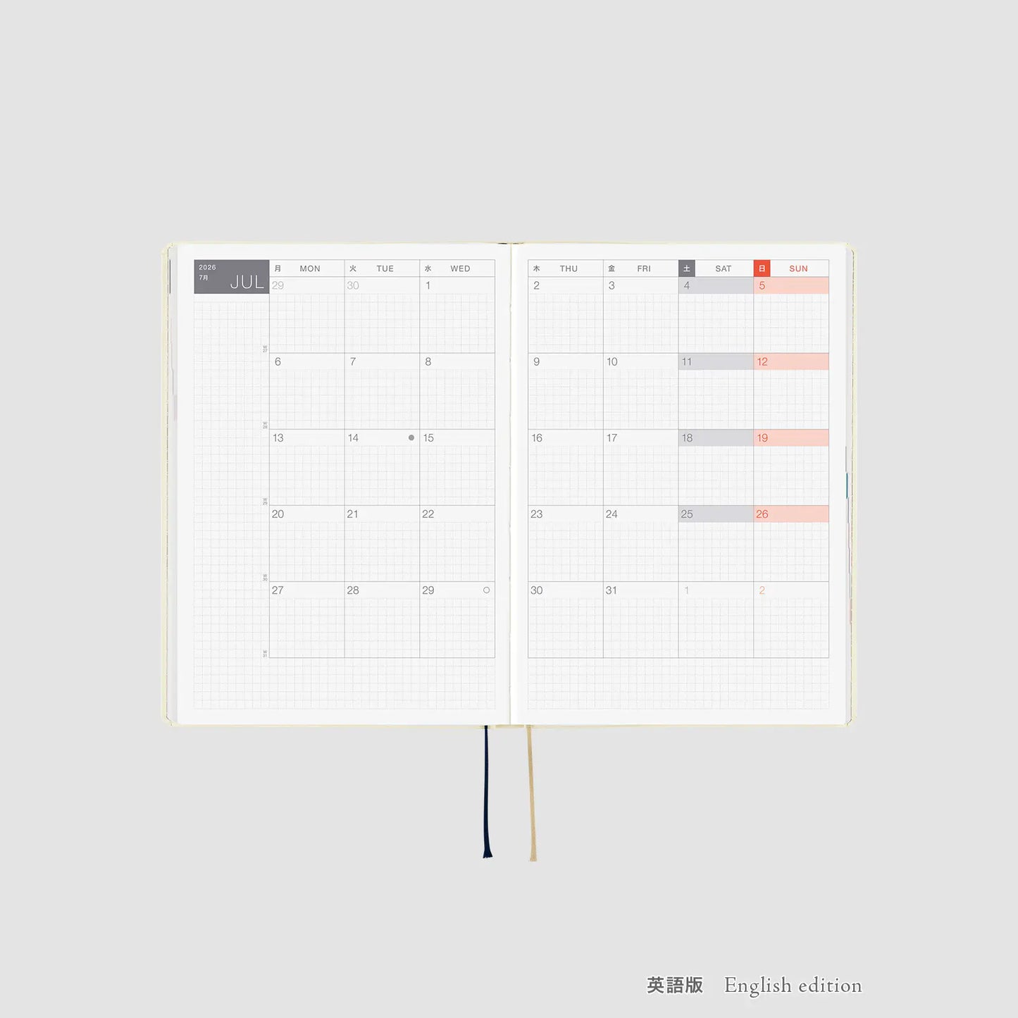 Hobonichi Techo 2026 Slash (Ivory) HON  / A5 Size / Daily / Jan start / Mon start - English Edition