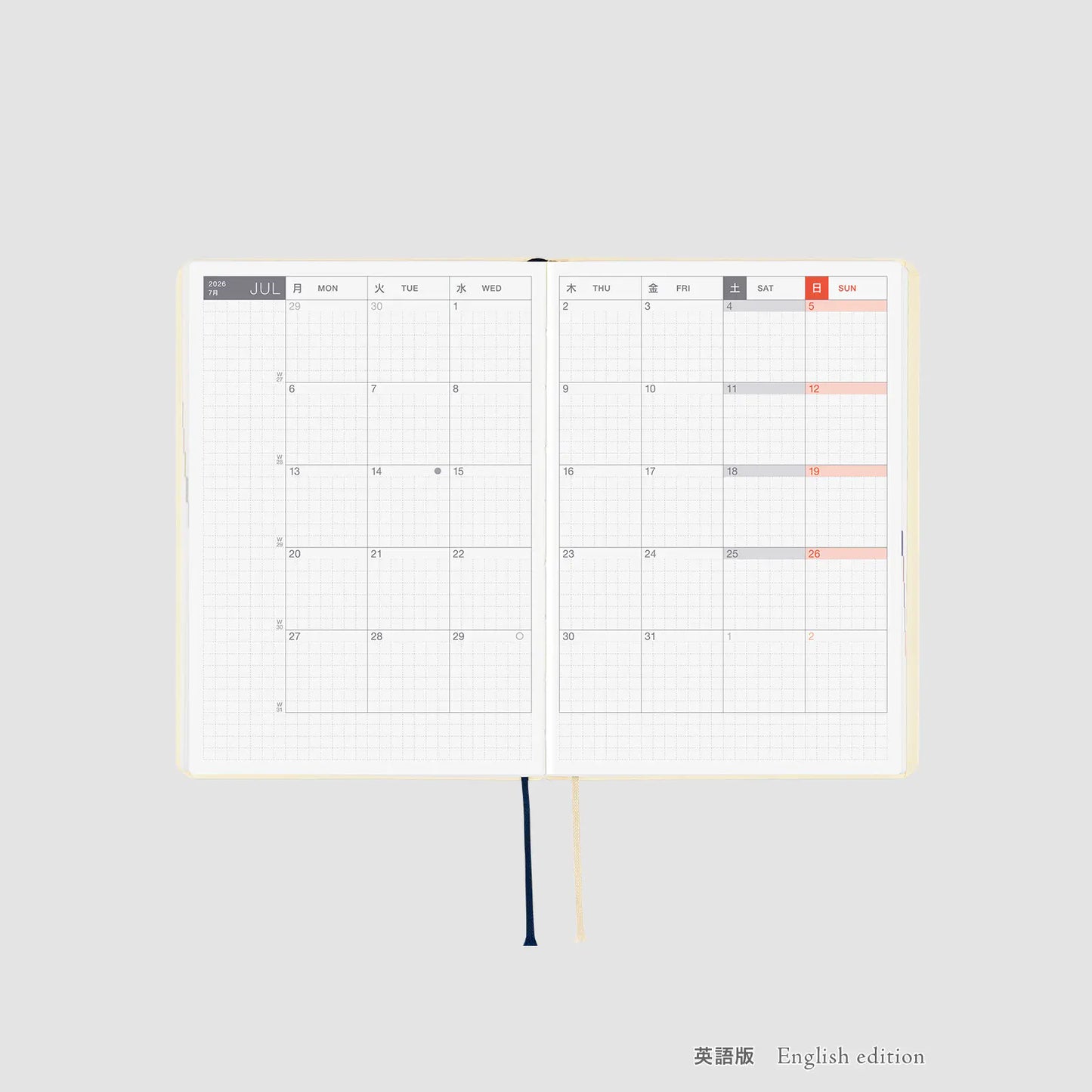 PRE-ORDER Hobonichi Techo 2026 Slash (Ivory) HON / A6 Size / Daily / Jan start / Mon start - English Edition