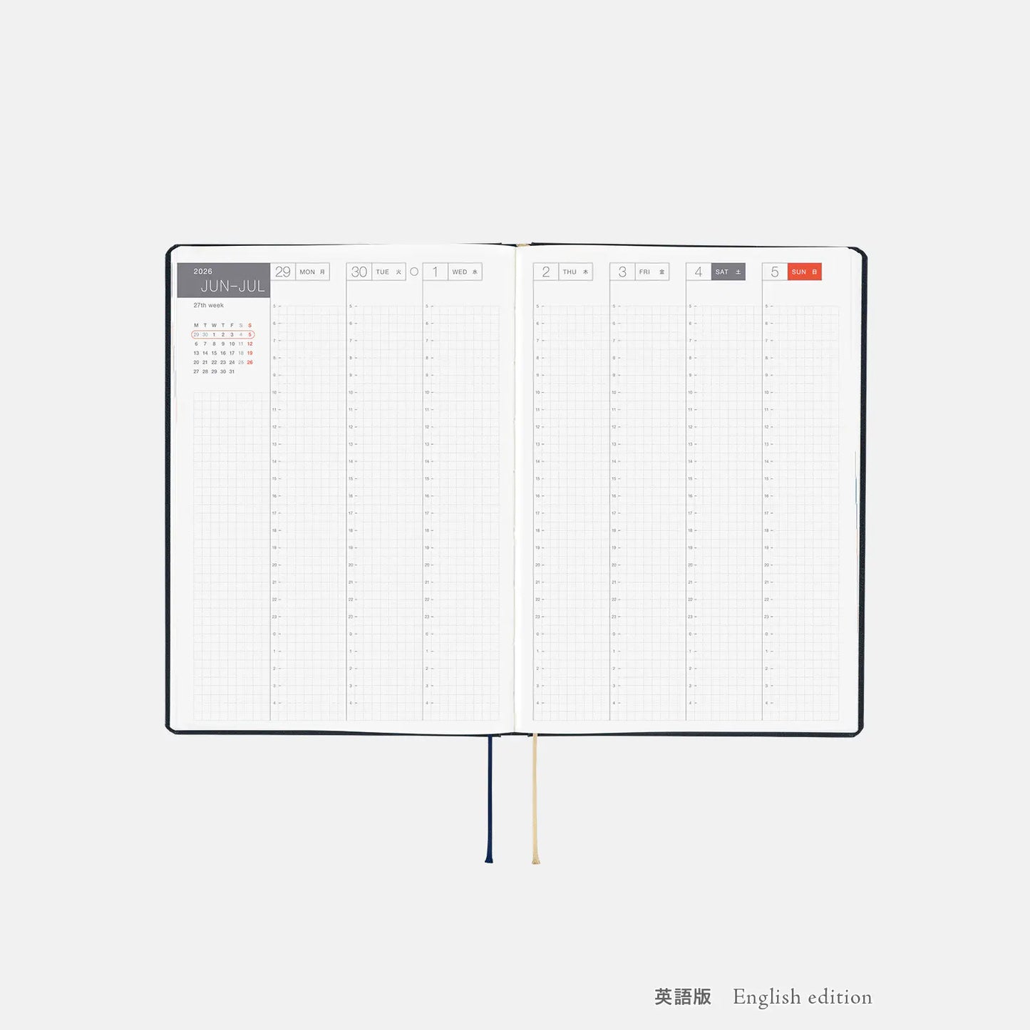 PRE-ORDER Hobonichi Techo 2026 Slash (Navy) HON  / A5 Size / Daily / Jan start / Mon start - English Edition