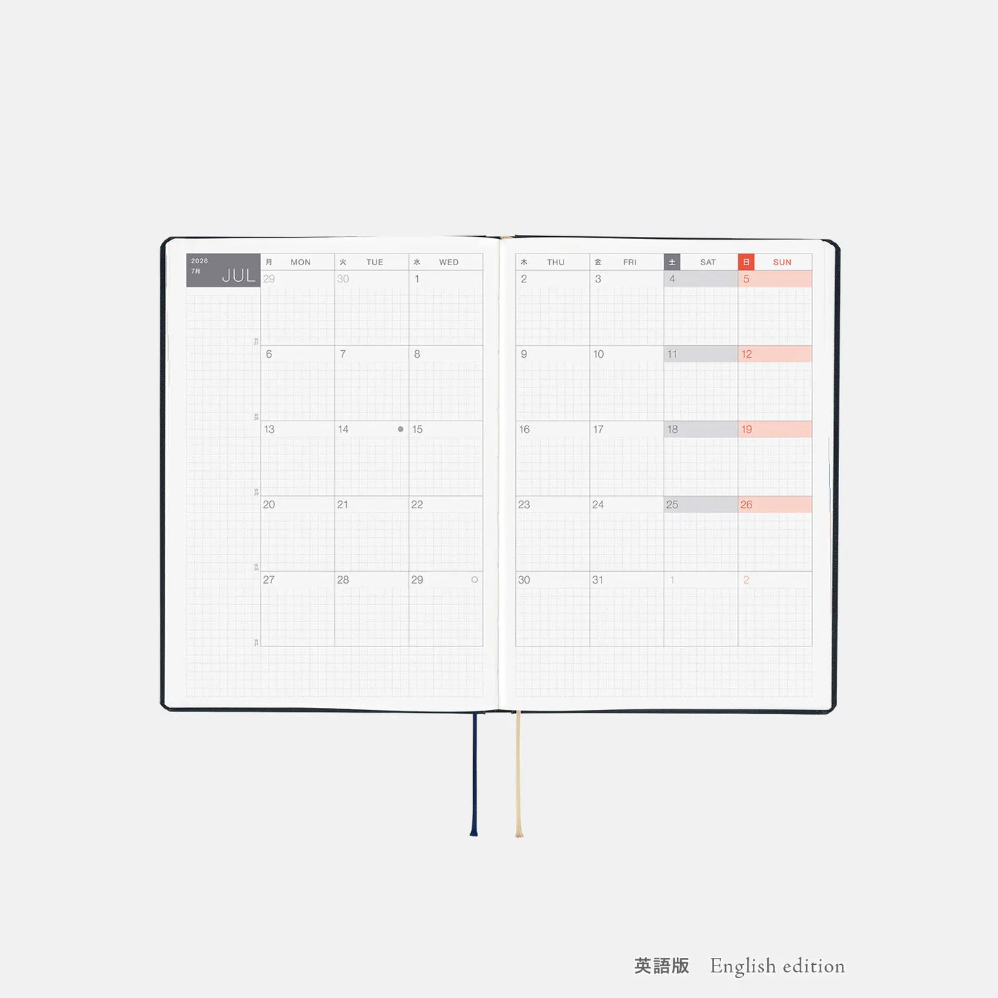 PRE-ORDER Hobonichi Techo 2026 Slash (Navy) HON  / A5 Size / Daily / Jan start / Mon start - English Edition