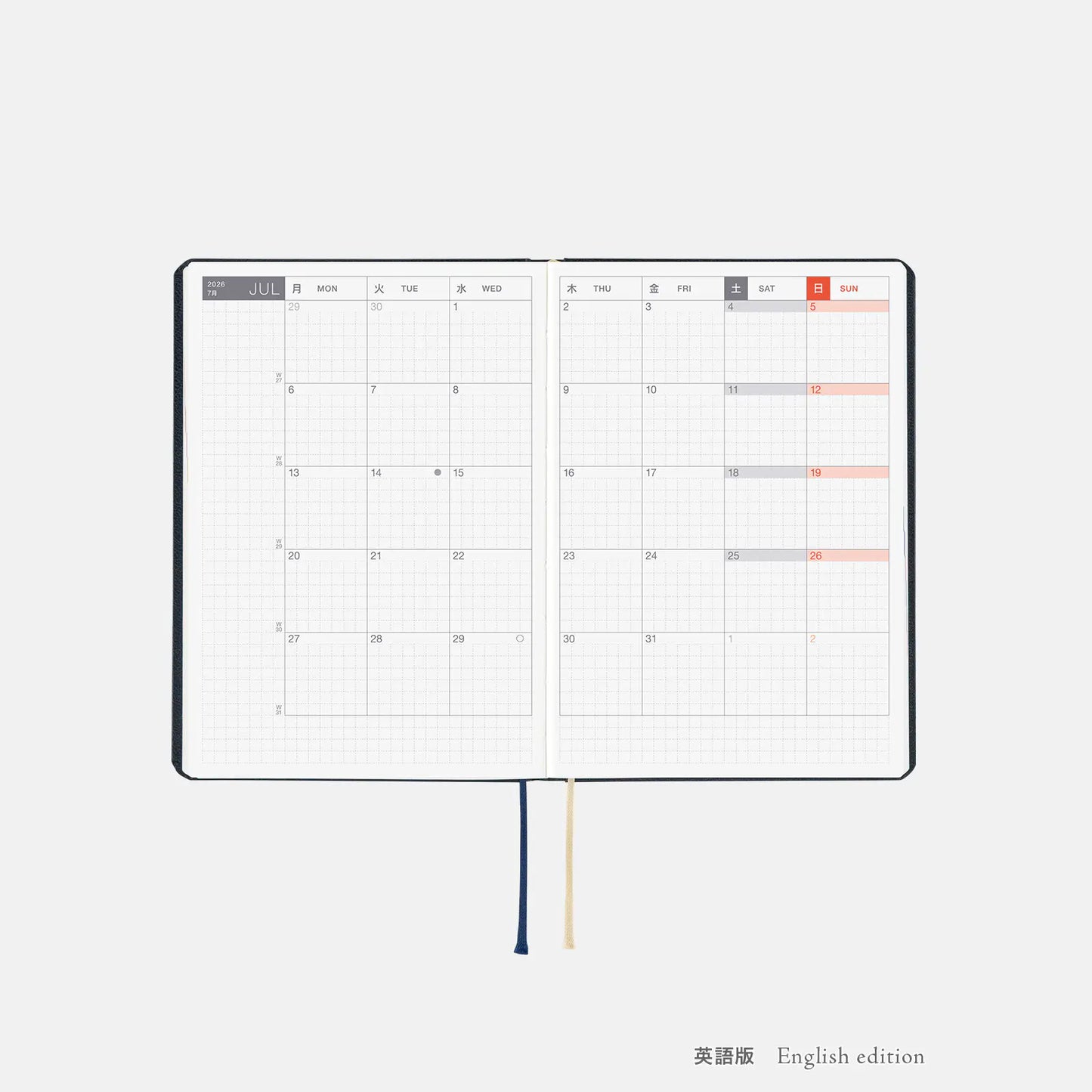 PRE-ORDER Hobonichi Techo 2026 Slash (Navy) HON / A6 Size / Daily / Jan start / Mon start - English Edition