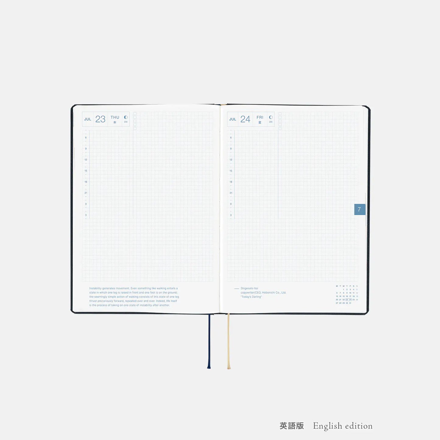 PRE-ORDER Hobonichi Techo 2026 Slash (Navy) HON  / A5 Size / Daily / Jan start / Mon start - English Edition
