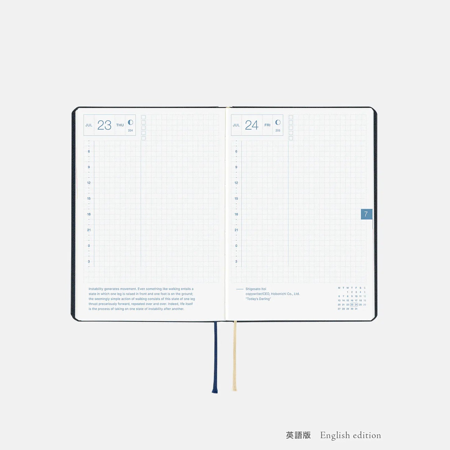 PRE-ORDER Hobonichi Techo 2026 Slash (Navy) HON / A6 Size / Daily / Jan start / Mon start - English Edition