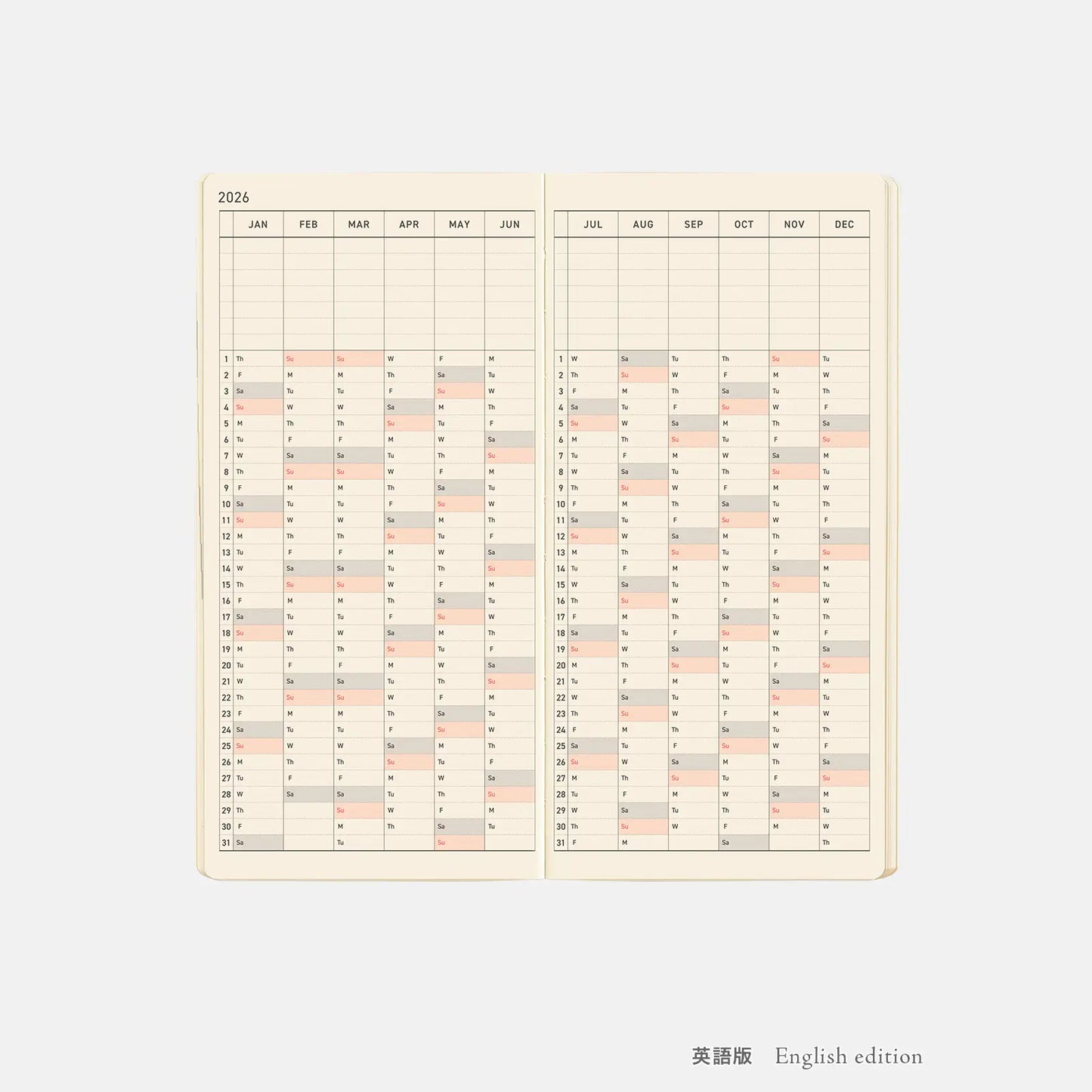 Weeks MEGA, Hobonichi Techo 2026 Sneaker: Indigo Black Weeks Mega Softcover Book / Weekly Horizontal / Jan start / Mon start - English Edition