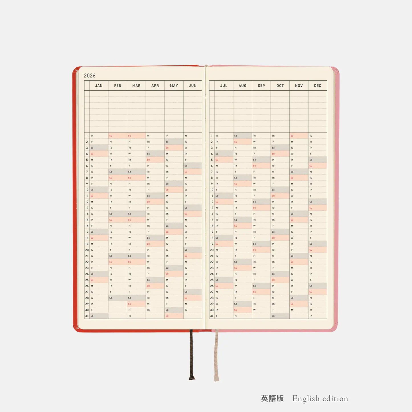 PRE-ORDER Hobonichi Techo 2026 Tolight: A Bright Year Weeks Hardcover Book / Weekly Horizontal / Jan start / Mon start - English Edition