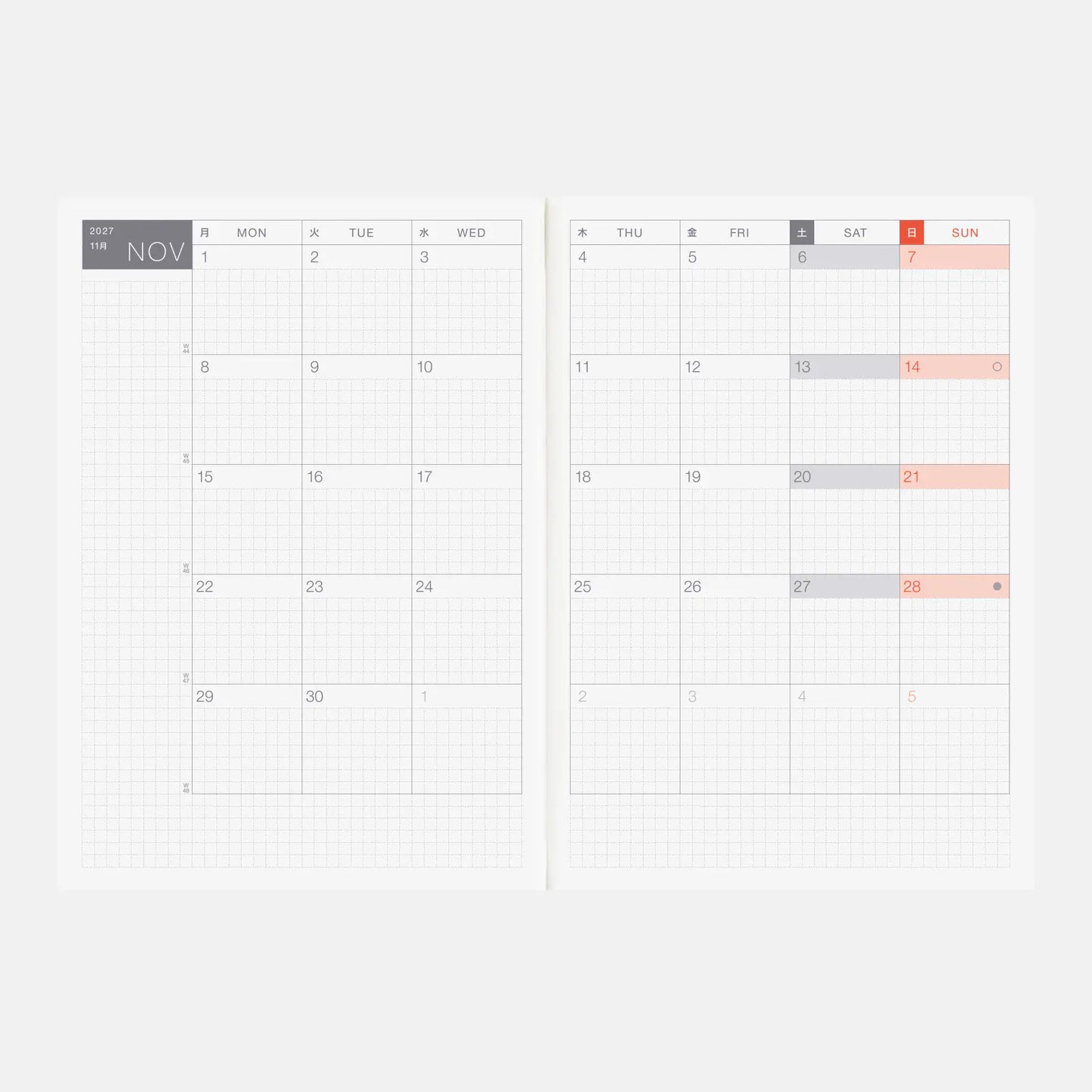 Hobonichi Techo 2027 English Cousin Book A5 size / Daily / Jan start / Mon start - English Edition