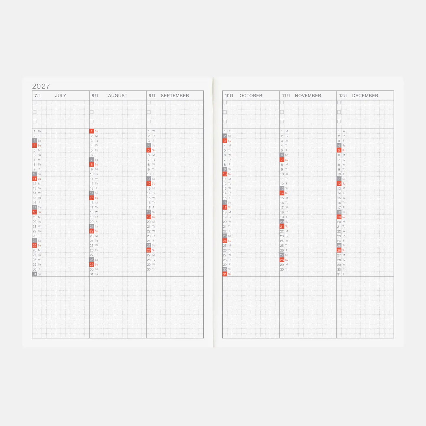 Hobonichi Techo 2027 English Cousin Book A5 size / Daily / Jan start / Mon start - English Edition